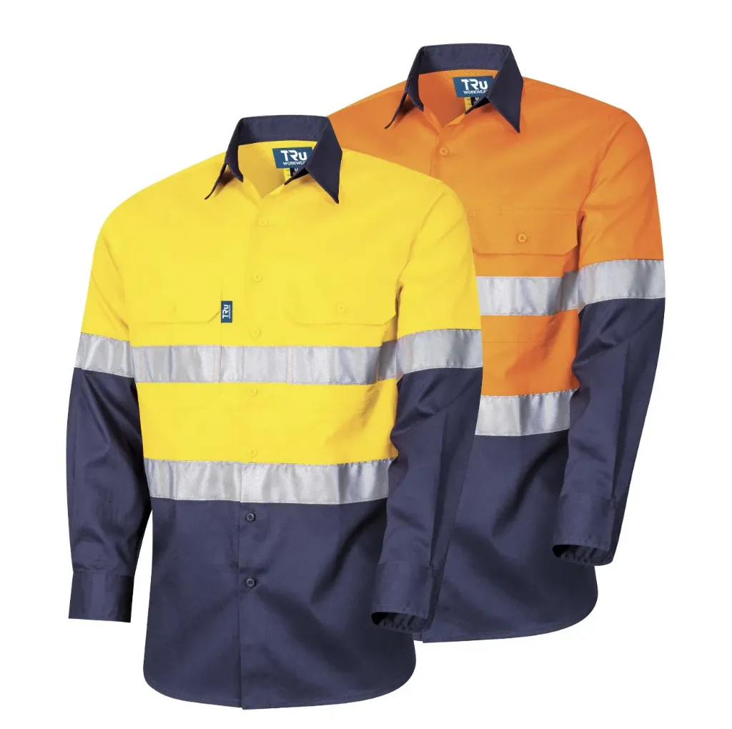 [SHT-REG-CTN-RT-YL-XS] Regular Weight Cotton Hi-Vis Shirt with Reflective Tape (Yellow/Navy, XS)