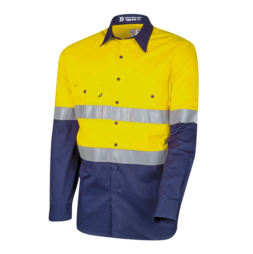 [SHT-LWT-VNT-RT-YL-XS] Lightweight Vented Hi-Vis Drill Shirt with Reflective Tape (XS, Yellow/Navy)
