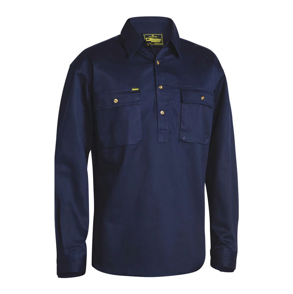 Bisley Closed Front Long Sleeve Cotton Drill Shirt